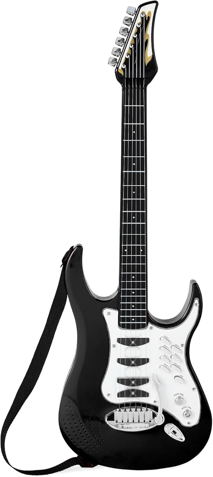 Best Choice Products Kids Electric Musical Guitar Play Set, Toy Guitar Starter Kit Bundle w/ 6 Demo Songs, Whammy Bar, Microphone, Amp, AUX, 2 Sticker Sheets - Black