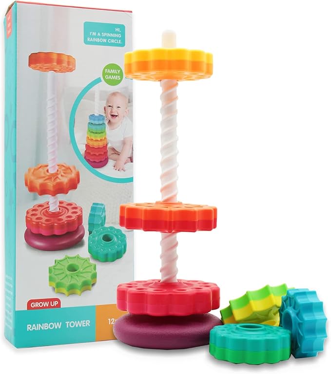 Baby Spin Stack Toy,Premium Stacking Toy for Kids, Spinning Stacking Toy for Babies and Toddlers,Educational Toddler Learning Toy,Baby 1 2 3 Birthday Gifts,Autism Sensory Spinning Toy