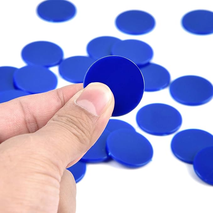 Coopay 1-1/5 inch Plastic Learning Counters Disks Bingo Chip Counting Discs Markers for Math Practice and Poker Chips Game Tokens, 200 Pieces(Blue)