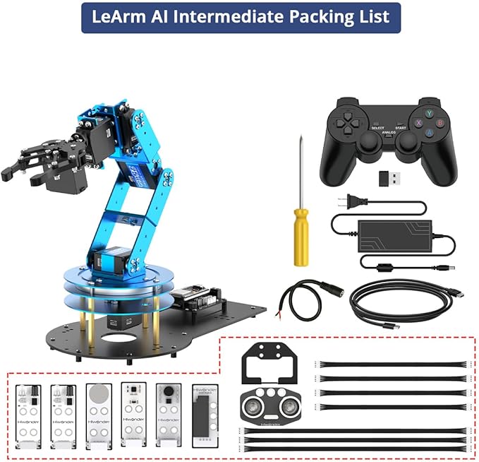Robotic Arm for Arduino AI Vision Voice Interaction 6DOF Serial Bus Servo Smart Robot Arm, STEM Project Educational Robot & Engineering Kits, Science/Coding/Programming Set, LeArm AI Intermediate Kit