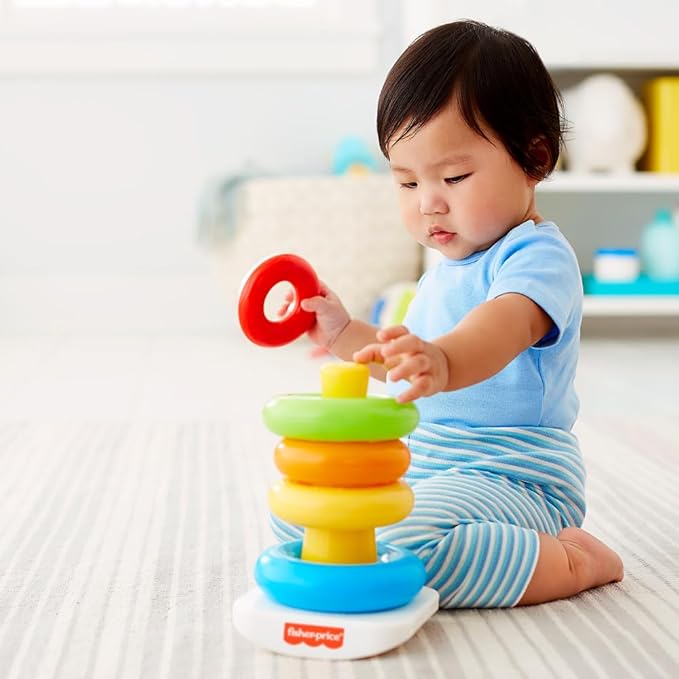 Fisher-Price Baby Stacking Toy Rock-A-Stack, Roly-Poly Base with 5 Colorful Rings for Ages 6+ Months