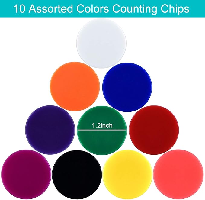 Coopay 200 Pieces 10 Colors 1-1/5 inch Plastic Learning Counters Disks Bingo Chip Counting Discs Markers for Math Practice and Poker Chips Game Tokens