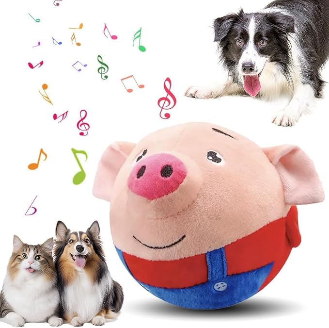 Moving Pet Plush Toys, USB Rechargeable Interactive Dog Toys, Moving Plush Squeaky Toys for Small Medium Large Dogs (Red Pig)