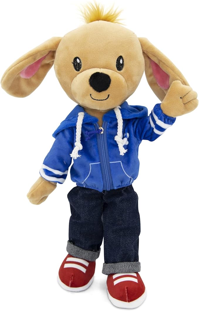 Playtime by Eimmie Soft Baby Doll Dougie The Dog - 14" Plush Rag Doll with Clothes, Embroidered Features for Girls, Boys, Toddlers & Infants - Educational Stuffed Animal for Imaginative Play