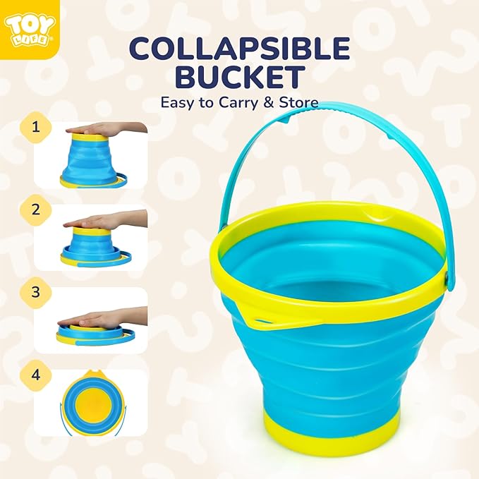 TOY Life 9 Pack Sand Buckets Toys Set with 3 Collapsible Beach Buckets 3 Shovels and 3 Rakes, Toddlers Beach Toys for Kids Ages 4-8 for Camping, Traveling, Fishing, Outdoor Summer Parties