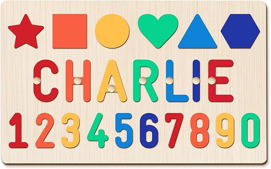 Personalized Baby Name Puzzle | Custom Wooden Baby Toy for Toddlers 1-3 | Montessori Learning Toys for Boys & Girls | Perfect Kids Gift for First Birthdays & Christmas (Number-Shape)