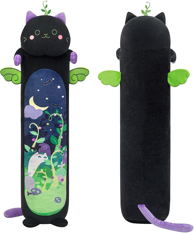Mewaii Long Cat Plush 5 Sizes, 120% Extra Filling Giant Plushness Kids Body Pillow, Kawaii Cute Black Cat Stuffed Animals Plushies, Big Long Body Pillow Black Cat Plush Gift for Girls 44”