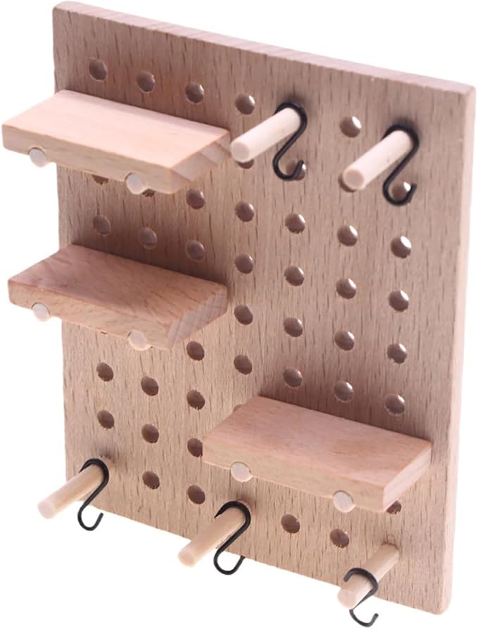LOGOFUN 2pcs Solid Wood Miniature Wall Pegboard for Bjd Dollhouse Scene Storage Props and Decorations Accessories