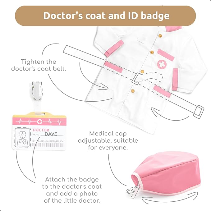 UMU® Wooden Doctor Kit for Kids – Doctor & Dentist Play Set for Toddlers with Dr Coat, Stethoscope, Tooth Model & More – Dress Up & Pretend Play – Medical Toy for Girls Ages 3 4 5 6