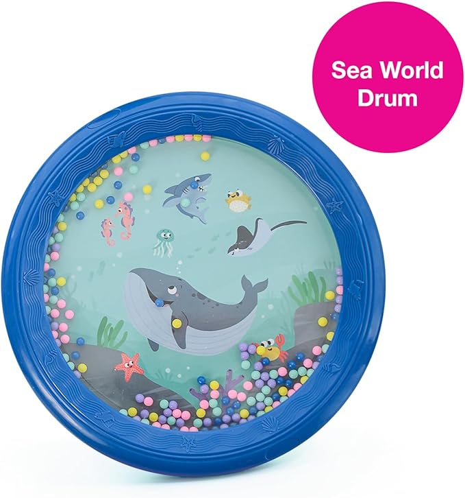 Edushape Sea World Drum for Baby - Set of 1 Ocean Baby Drum Toy for Toddlers 1-3 - Small Drums Musical Toy for Babies 1 Year Old and Up, Soothing Sounds, Fun Tummy Time and Sensory Development