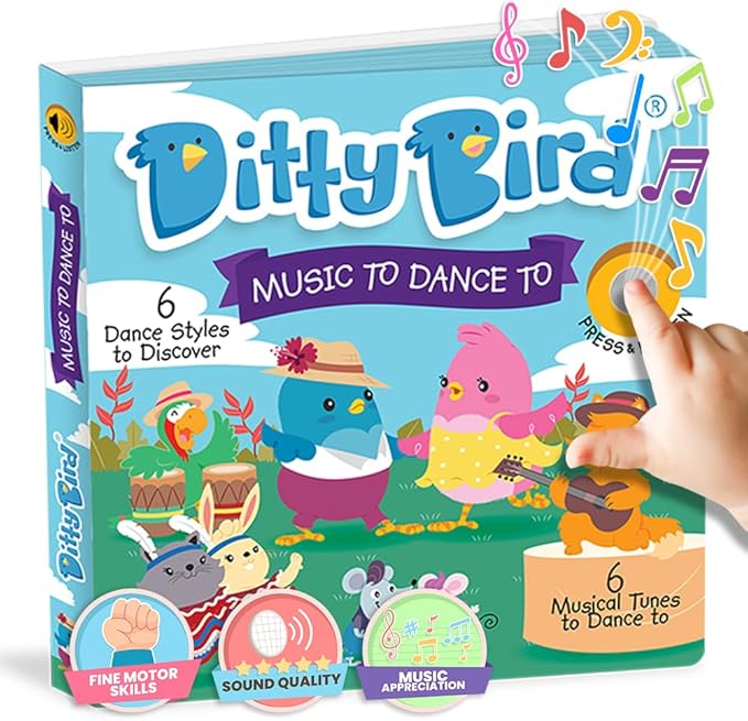 Ditty Bird Musical Books for Toddlers | Electronic Sound Book Dance Edition | Fun & Interactive Toddler Books for 1 Year Old to 3 Year Olds | Sturdy, Sensory Talking Book for Children