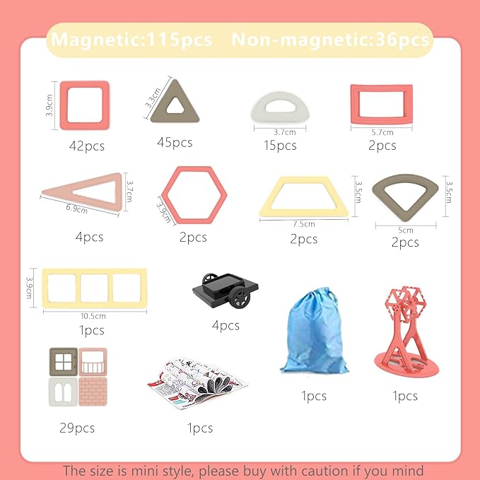 AOMIKS 151 PCS Set Magnetic Building Blocks Tiles for Kids Learning & Educational STEM Mini Building Toys for Girls and Boys Ages 3 4 5 6 7 8 Years Old 3D Magnetic Tiles