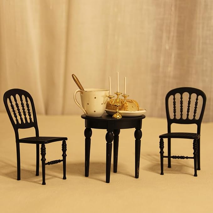 Fancy Vintage Dollhouse Furniture Dining Table Set, 1/12 Scale Miniature Table and 2 Chair of Dining Room Modern 3PCS Iron Dollhouse Furniture Christmas/Birthday Gift