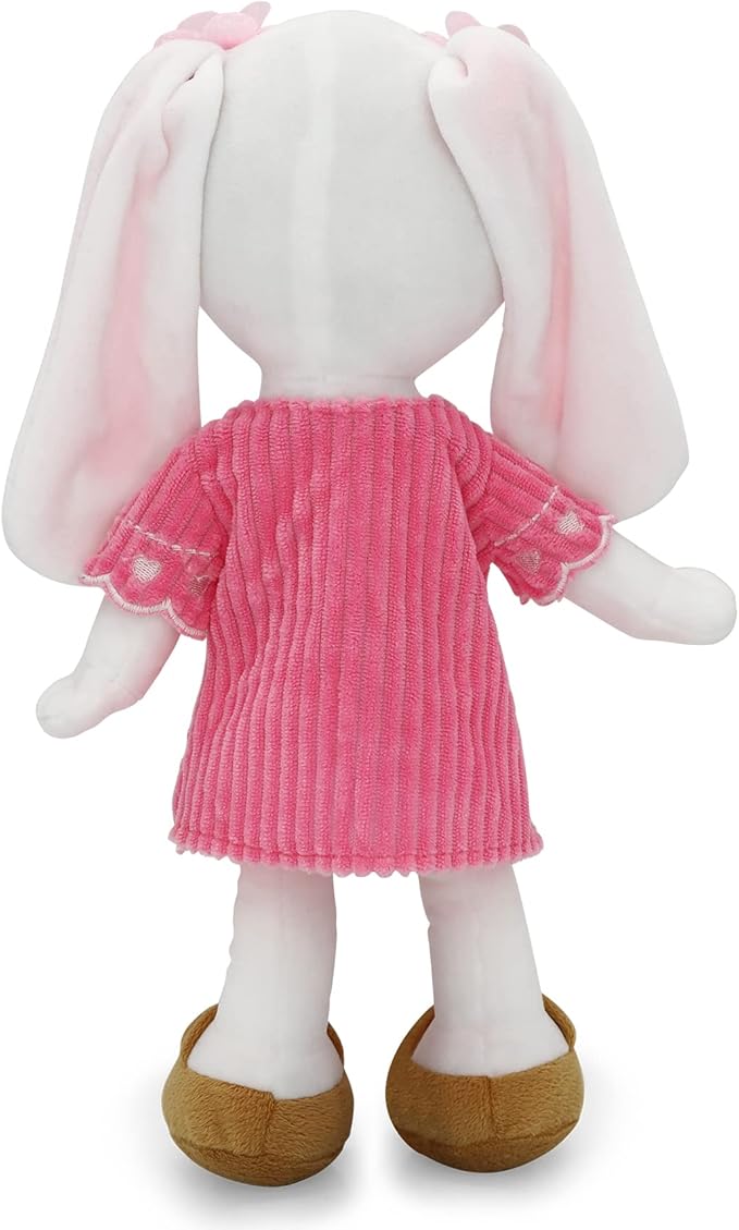 Playtime by Eimmie Soft Baby Doll Brie The Bunny - 14" Pink Bunny Plush Rag Doll with Embroidered Features for Girls, Boys, Toddlers & Infants - Educational Stuffed Animal for Imaginative Play