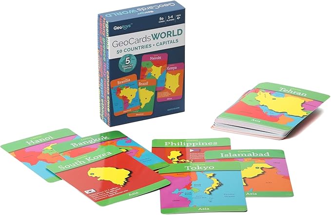 Geotoys GeoCards, World Flash Cards Geography Game, Kid Card Games for Families, Home, School & Travel - Countries and Capitals Flash Cards - Fun Kid Games Ages 4 and Up