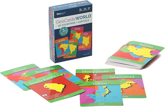 Geotoys GeoCards, World Flash Cards Geography Game, Kid Card Games for Families, Home, School & Travel - Countries and Capitals Flash Cards - Fun Kid Games Ages 4 and Up