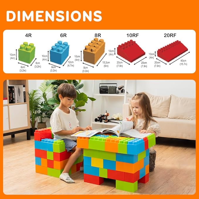 PLATPORTS 86-Piece Jumbo Big Blocks Set – Giant XL Large Building Blocks for Kids Ages 2–8, Durable Plastic Construction Set for Indoor & Outdoor Play