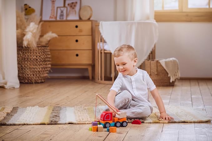 CUBIKA Wooden Crane Truck – Magnetic Construction Vehicle Playset for Toddlers Ages 18 Months+ – Montessori Toy for Fine Motor Skills, Creativity, and Imaginative Play