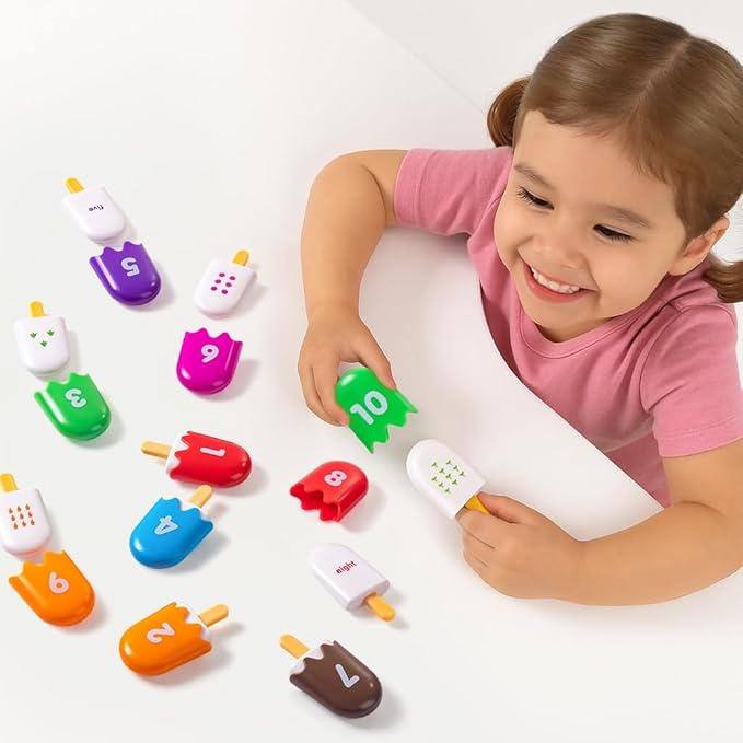 Mini Number Pops 1-10 – Fun Number Matching Toys for Kindergarten & Preschool – Ice Cream Counting & Recognition Math Games