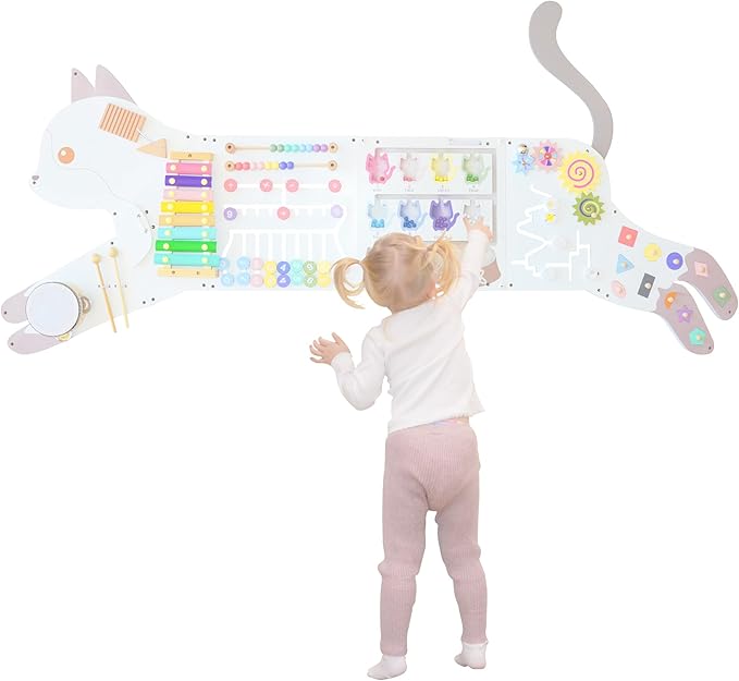 Cat Activity Wall Busy Board Panels, Toddler Learning Activity Center, Montessori Sensory Activity Board, Educational Toys for Children’s Playroom & Daycare