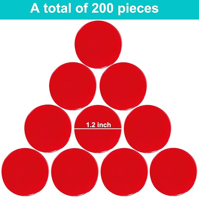 Coopay 1-1/5 inch Plastic Learning Counters Disks Bingo Chip Counting Discs Markers for Math Practice and Poker Chips Game Tokens, 200 Pieces(Red)