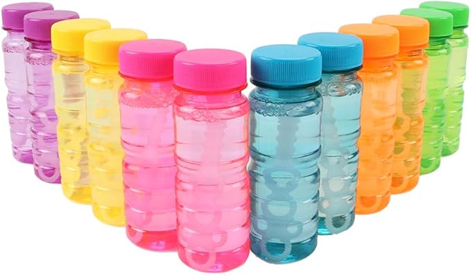 Big Bubble Bottle 24 Pack - 4oz Blow Bubbles Solution Novelty Summer Toy - Activity Party Favor Assorted Colors Set