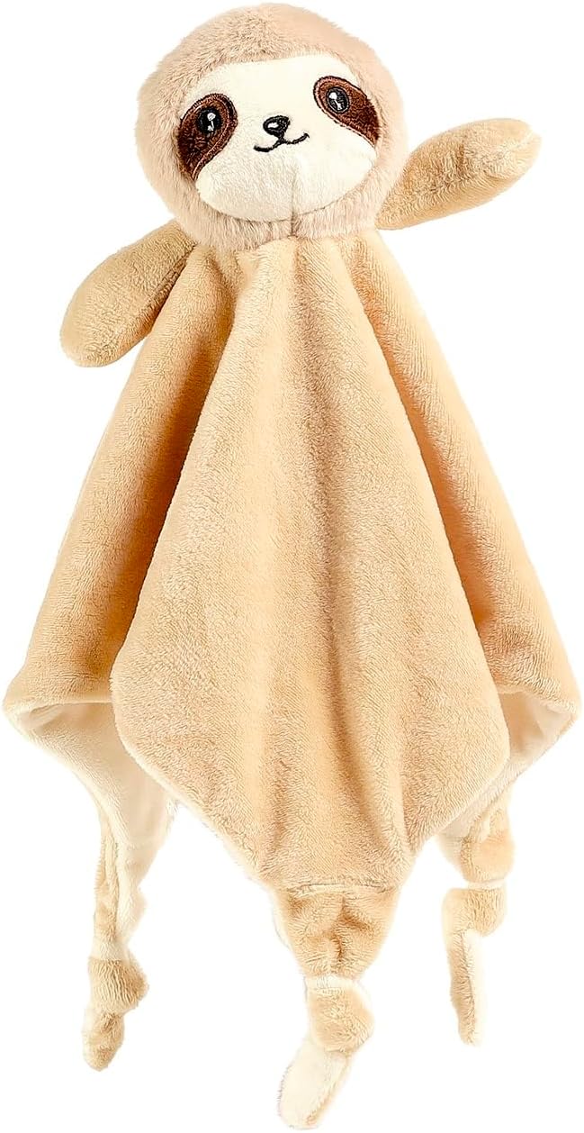 CREVENT Cozy Plush Baby Security Blanket, Loveys for Baby Girls and Boys, Birthday (Sloth + Tag)