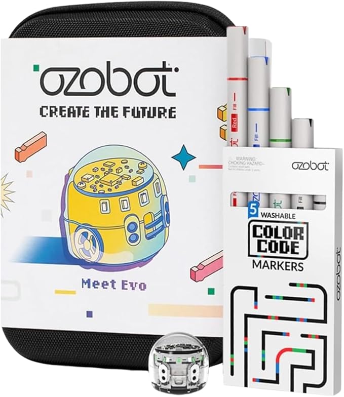Ozobot Evo Entry Kit, Interactive Coding Robot, Kids Ages 5+, Includes Color Code Markers, Charging Cable, Zip Case, Access to 700+ STEM Lessons, Educators & Parents, No Coding Experience Required