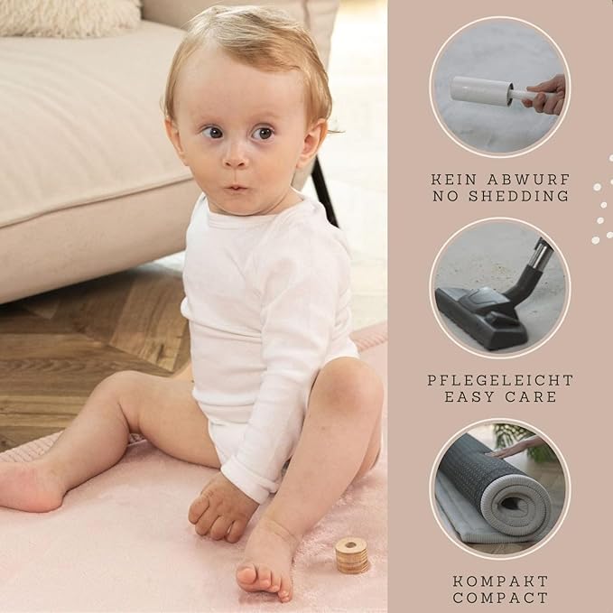 Stylish Coral Velvet Baby Play Mat 60" x 80" Pink – Soft 1" Thick High-Density Memory Foam Nursery Rug – Playmat for Floor with Non-Slip Backing for Crawling & Playing – Non-Toxic, odorless Area Rug