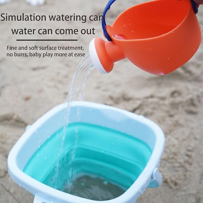 Beach Toys Set for Kids -Collapsible Sand Bucket&Mesh Beach Bag and Shovels Sand Rake Toy 11Pcs Set, Animal & Dinosaur Molds,Fork,Rake&Watering Can for Toddlers Ages 3+