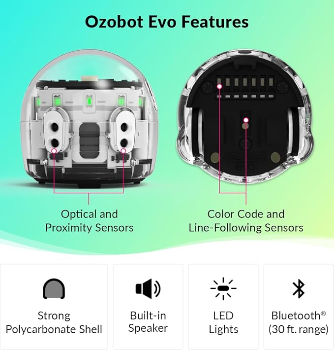 Ozobot Evo Entry Kit, Interactive Coding Robot, Kids Ages 5+, Includes Color Code Markers, Charging Cable, Zip Case, Access to 700+ STEM Lessons, Educators & Parents, No Coding Experience Required