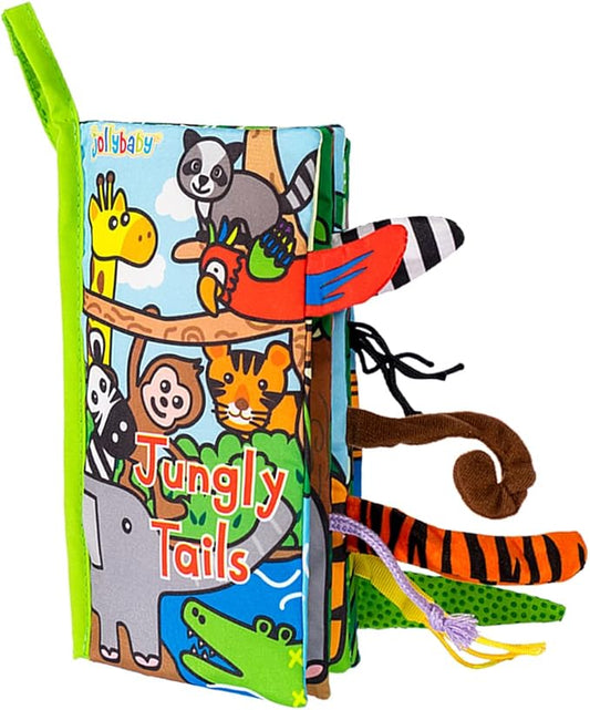 HECCEI Baby Cloth Books Soft Baby Book 0-6 Months Crinkle Books with Tail Touch and Feel Sensory Toys for Infant Tummy Time for 3 Months+, Jungle Tails