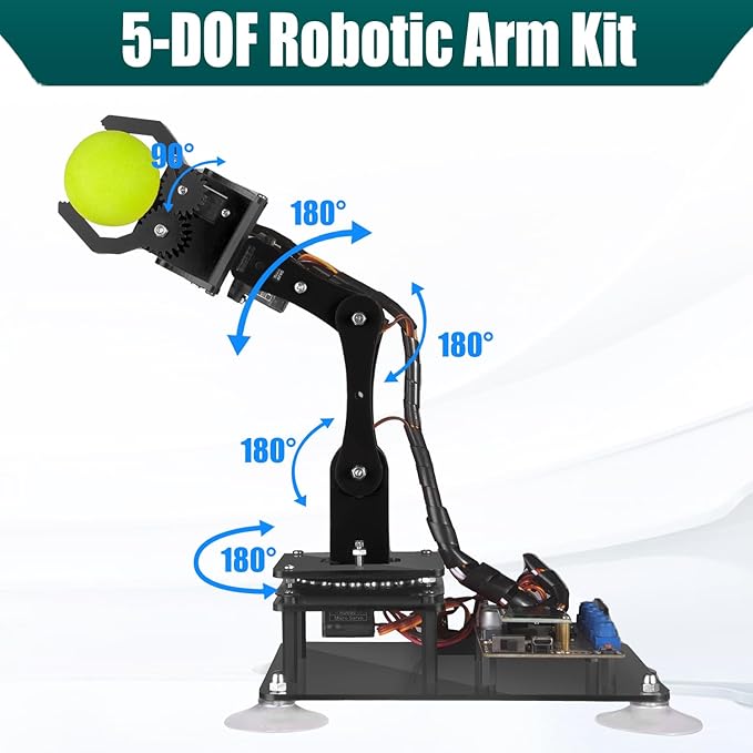 Adeept 5DOF Robotic Arm Kit Compatible with Arduino IDE, Programmable DIY Coding STEM Educational 5 Axis Build Robot Arm, Robot Starter Kit with OLED Display Processing Code and Tutorials - Orange
