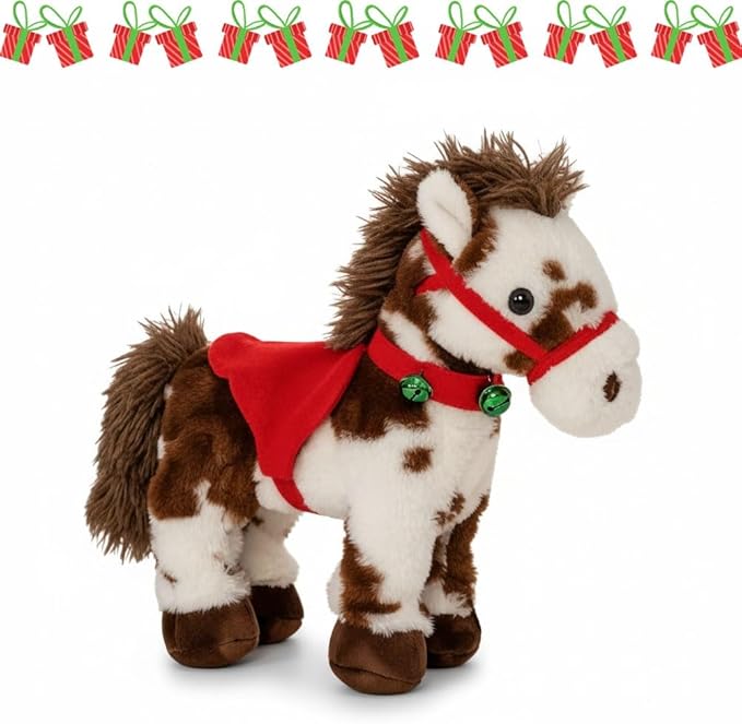 2025 Animated Plush Horse – Walking Toy, Electric Stuffed Animal Plush Interactive Horse Toy Figures, Soft Interactive Pony with Joyful Neighing Sounds Dancing (Spotted)