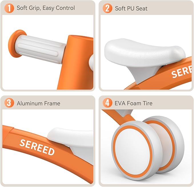 SEREED Baby Balance Bike for 1 Year Old Boys Girls 12-24 Month Toddler Balance Bike, 4 Wheels Toddler First Bike, First Birthday Gifts