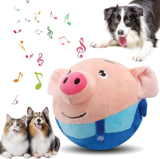Moving Pet Plush Toys, USB Rechargeable Interactive Dog Toys, Moving Plush Squeaky Toys for Small Medium Large Dogs (Blue Pig)