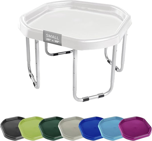 MEKA Small 28"x28" Tuff Tray Set White, Activity Sensory Tray Plus Stand Children, Outdoor Play Sand and Water Table for Toddlers and Kids, Toy Boys Girls