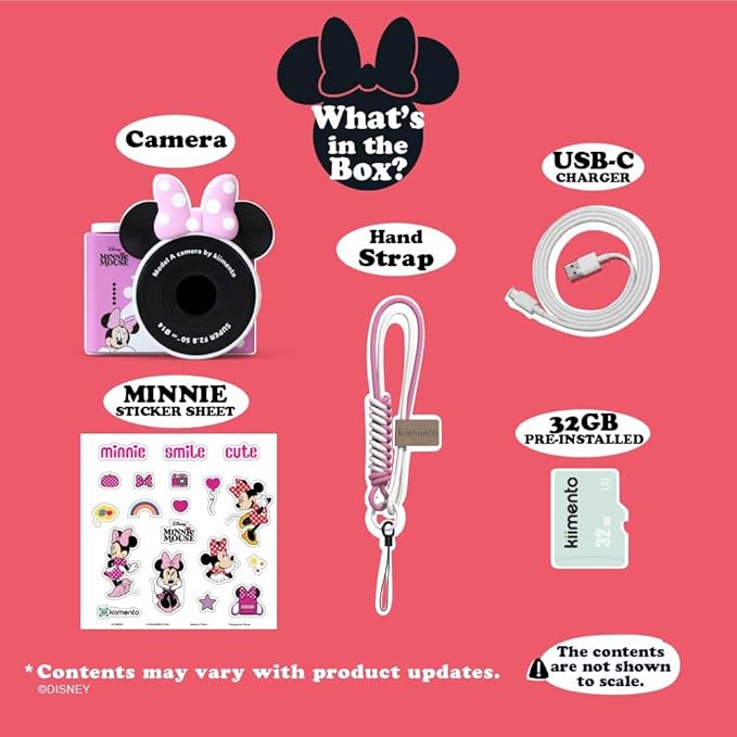 Minnie Mouse Mini Kids Toy Digital Camera & Video Camcorder for Ages 3-5, Teens and Adults, Selfie Lens, 20+ Filters, 12MP, 32GB, 1.55" Screen, Hand Made Strap - Model A by kiimento