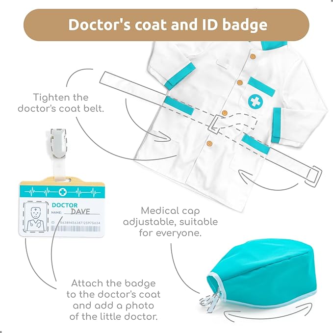 UMU® Wooden Doctor Kit for Kids – Doctor & Dentist Play Set for Toddlers with Dr Coat, Stethoscope, Tooth Model & More – Dress Up & Pretend Play – Medical Toy for Boys and Girls Ages 3 4 5 6