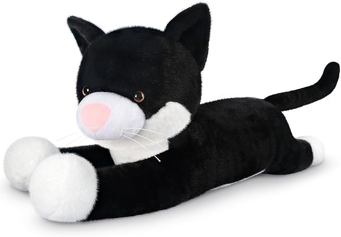 43 inch Black and White Cat Stuffed Animal, Lifelike Tuxedo Cat Plush Toy for Stress Relief & Companion, Extra Soft Giant Stuffed Animals, Giant Plushies Gifts for Kids Adults