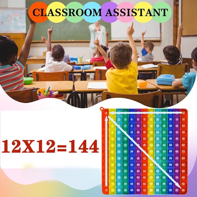 Multiplication Rainbow Pop Fidget Math Learning Toy, Multiplication Table Educational Game, 12x12multiplication pop Multiplication Exercise Educational Math Game Board Abacus for Kids Math