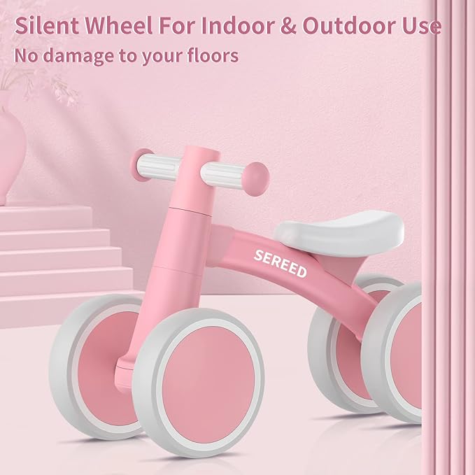 SEREED Baby Balance Bike for 1 Year Old Boys Girls 12-24 Month Toddler Balance Bike, 4 Wheels Toddler First Bike, First Birthday Gifts