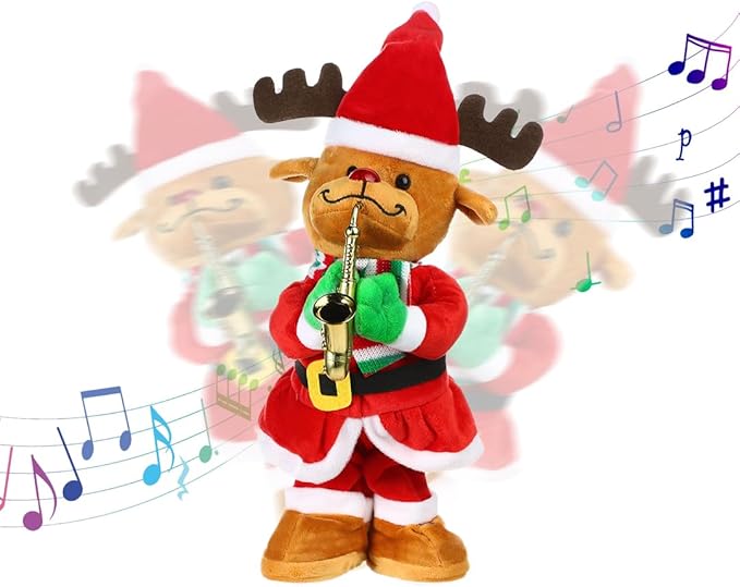 Twisting Singing Christmas Tree Santa Claus Reindeer Electric Musical Dancing Repeat What You Say Interactive Animated Plush Doll Figures with Songs Lights Funny Talking Glowing Doll Xmas Gift Decor