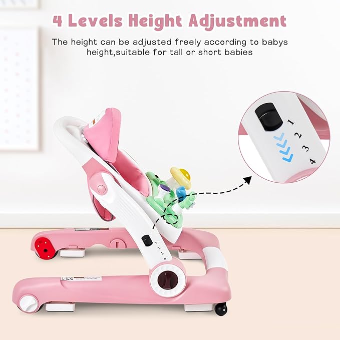 5 in 1 Baby Walker, Activity Baby Walker-Baby Bouncer, Rocker, Activity Center,Seat and Push Walker,Detachable Trampoline Mat, Adjustable Speed Rear Wheels and Height,Ages 6-18 Months