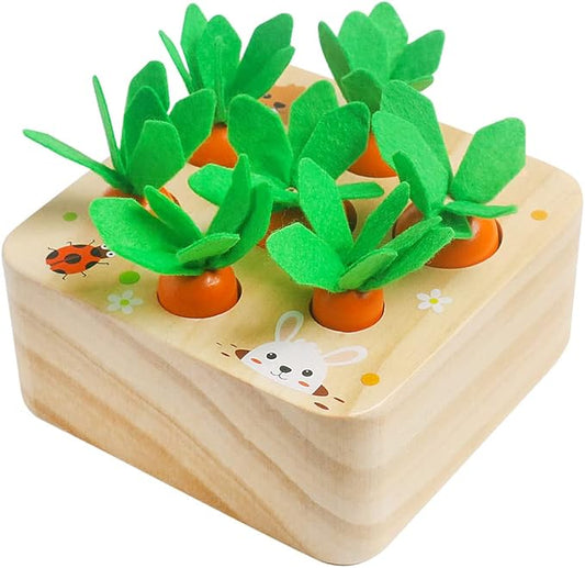 Skrtuan Montessori Toys for Babies 36 Months, Wooden Toys for 3 4 5 Year Old Toddlers, Educational Carrot Harvest Shape Sorting Matching Puzzle, Developmental Birthday Gifts for Boys and Girls