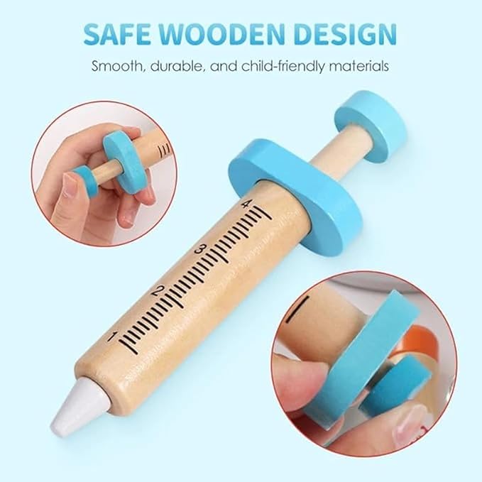 Wooden Doctor & Dentist Kit, Pretend Play Doctor Set, Wooden Doctors Playset with Medical Bag, Stethoscope, Syringe & Magnetic Thermometer, Educational Doctors Role-play Sets for Girls & Boys (styleB)