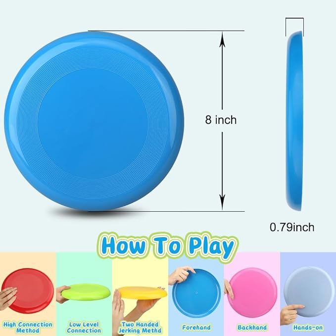 Sand Beach Toys Jumbo Thick 8" Flying Disc Toys For Kids Adults, Sport Yard Disc Game For Outdoor Beach Backyard, Lawn, Park Flying Ring Boys Girls Toss and Catch Game Party Favors Supplies(8 PACK)