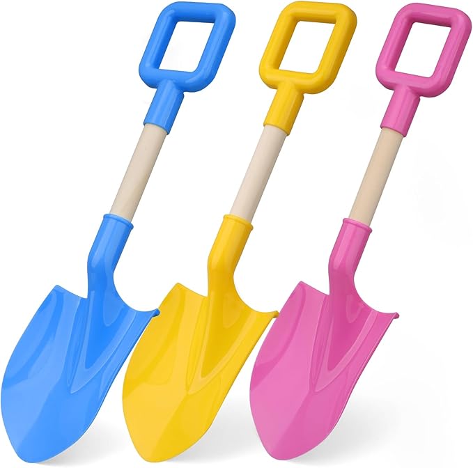 Kids Sand Shovels 16" Long Kids Beach Spade Durable Wood Handle ABS Plastic Spade Garden Tool Set for Kids Adults Garden Sand Snow Backyard Summer Beach Shoolbackyard Sandbox 3- Pink Blue Yellow