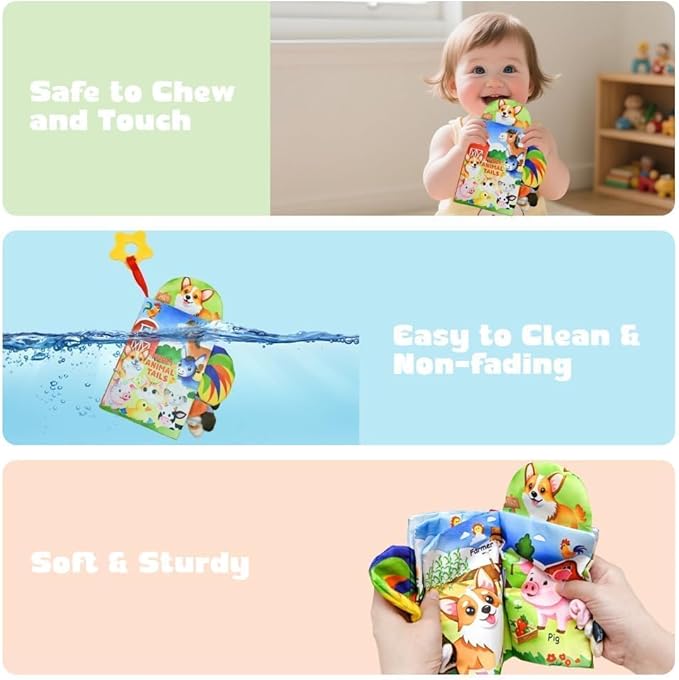 Kimicare 2 PCS Baby Books 0-6 Months, Crinkle Books for Babies, Jungle Tails Soft Cloth Book for Babies 6-12 Months, Infant Farms Sensory Book, Tummy Time Toys, Birthday Gifts Christmas
