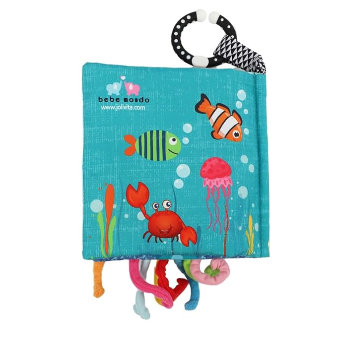 Fish Baby Books Toys, Touch Feel Cloth Crinkle Books for Babies, Infant Toys 0-6, 6-12, 12-18 Months,Early Learning Education Toys,Shower Baby Christmas Gifts for Boys Girls,Teething,Mirror,Shark